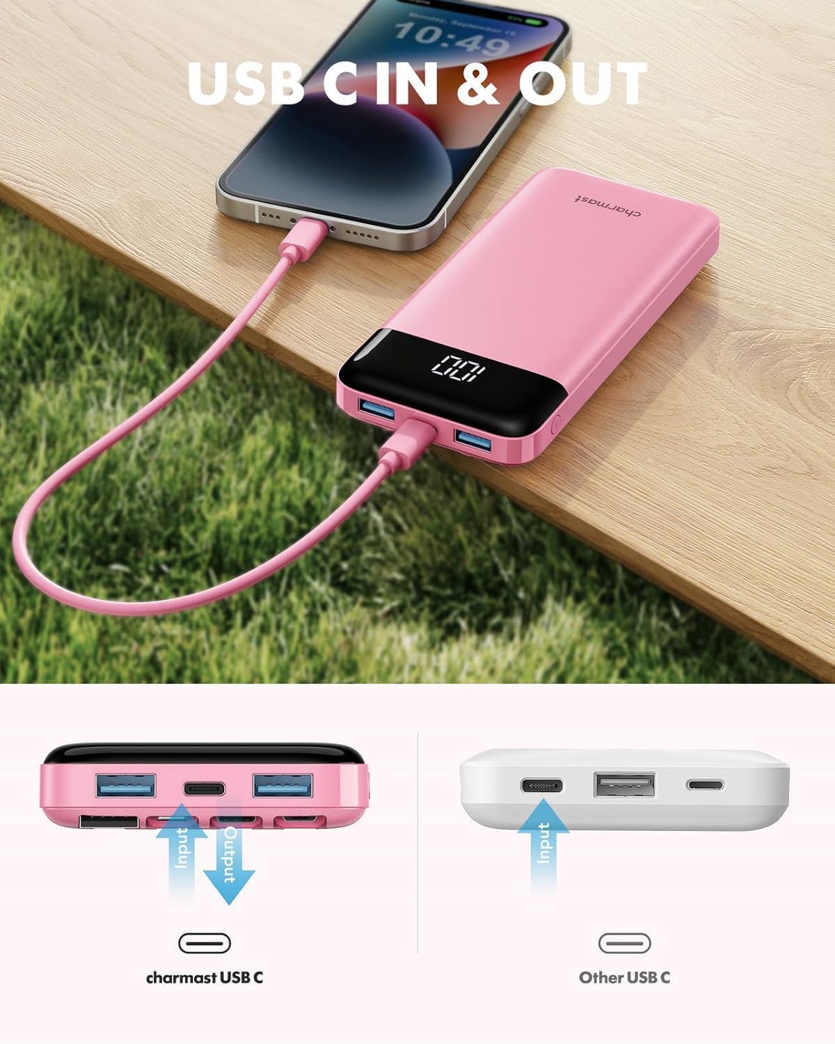 charmast Cargador portátil con cables incorporados x 4, cargador de...