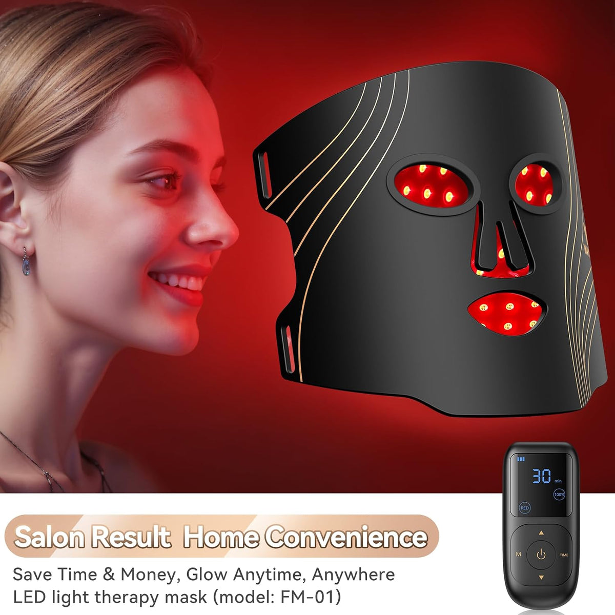 WAYCOM Terapia de luz roja para la cara: máscara ligera de terapia...