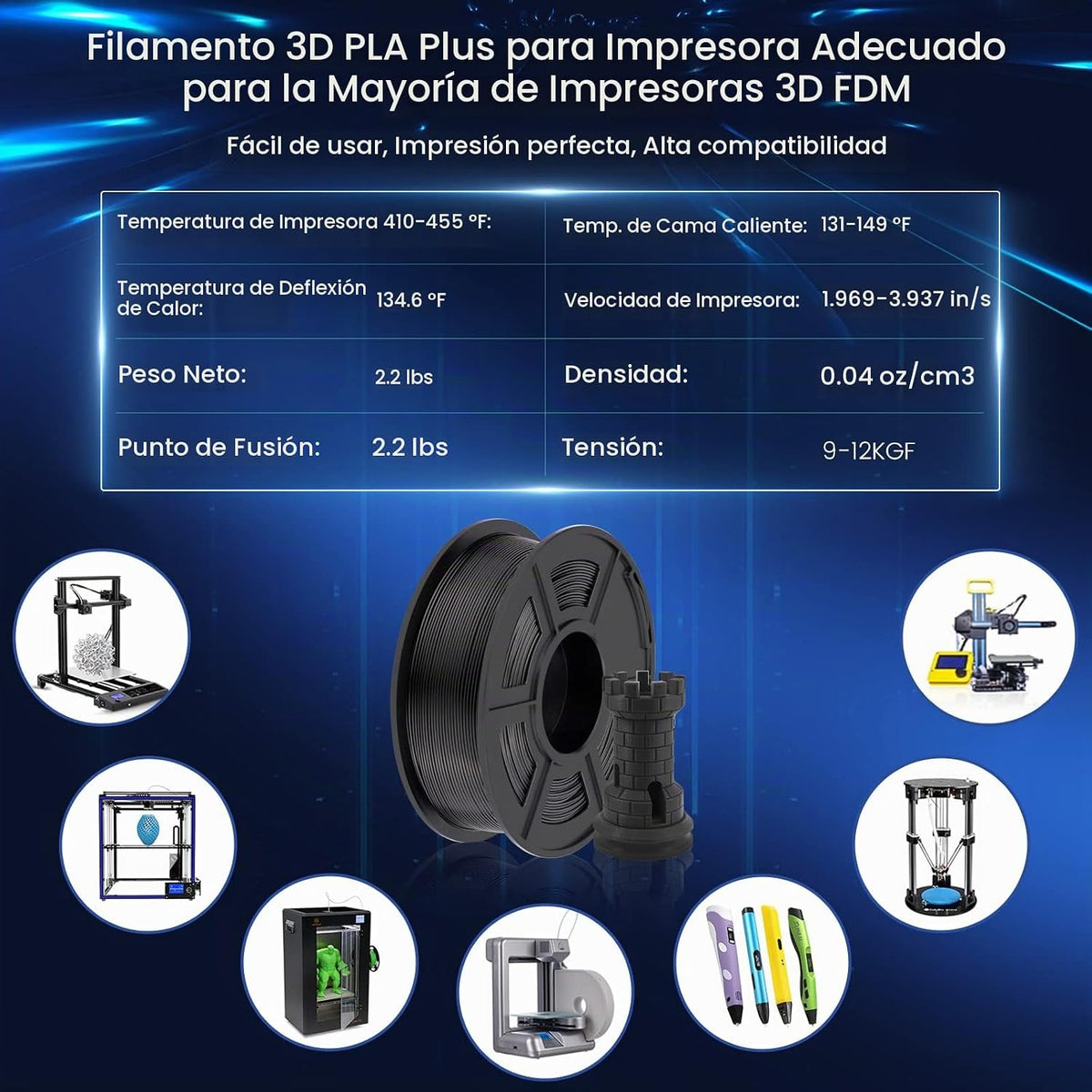 SUNLU Filamento PLA Plus de 0.07 in, paquete de 22 lbs, blanco y ne...