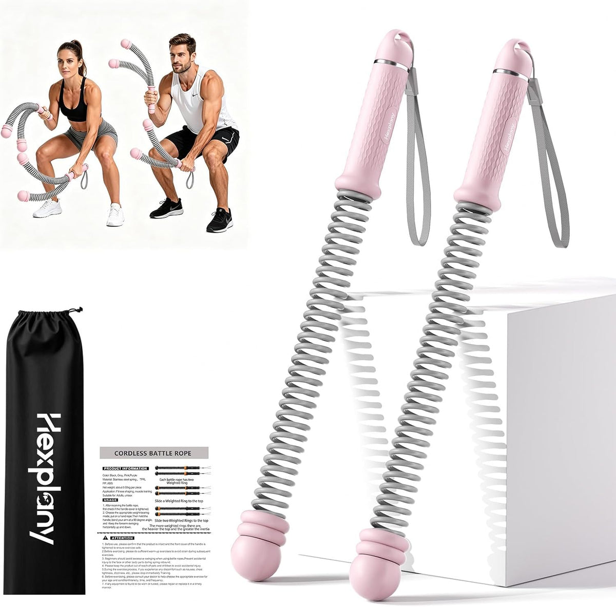 Hexplany Cuerdas de batalla sin cuerda de peso ajustable unisex par...