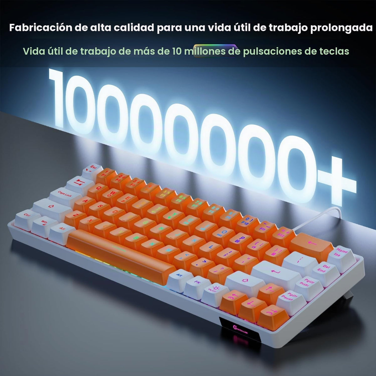 GEODMAER Teclado para juegos 65%, mini teclado con cable retroilumi...