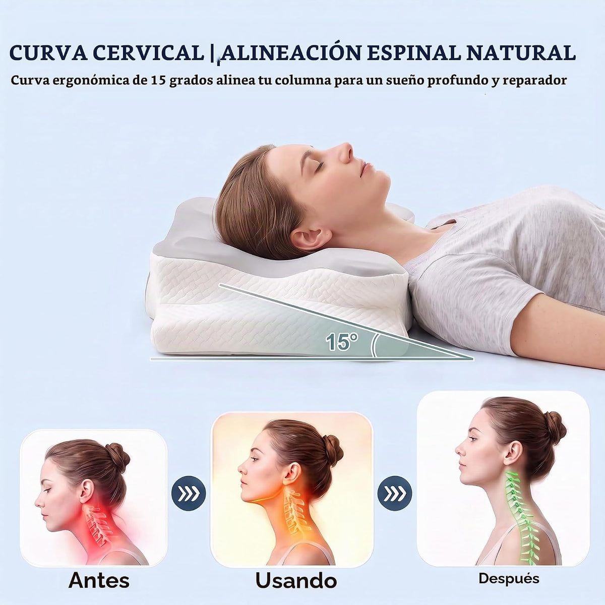 Ergo - Almohada cervical cervical para dormir, almohadas de espuma...