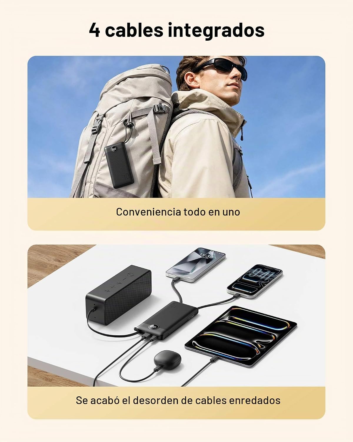 VEEKTOMX Cargador portátil de 10000 mAh con 4 cables incorporados |...