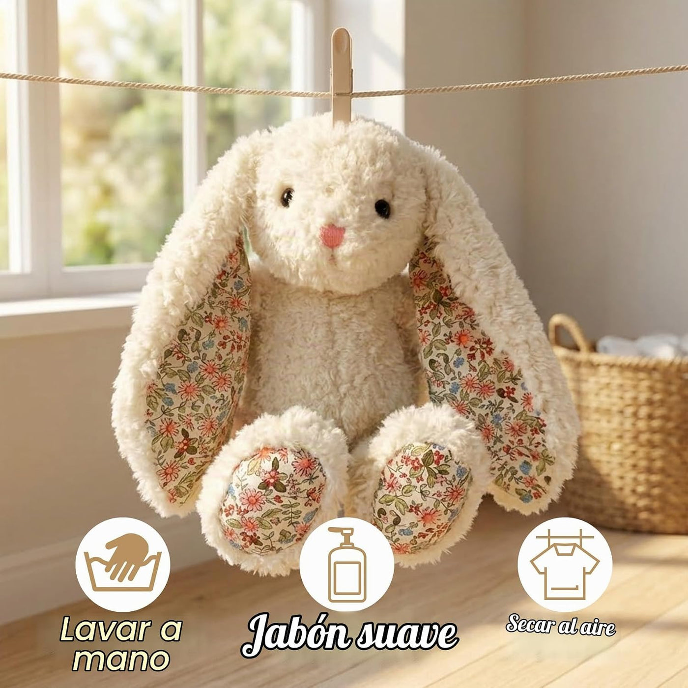 okegztoa Conejito floral de peluche, color crema, estilo francés, e...