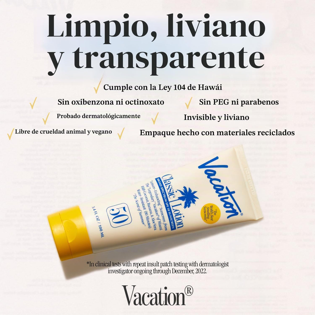 Loción protectora solar Vacation Classic SPF 50, 3.4 onzas líquidas...