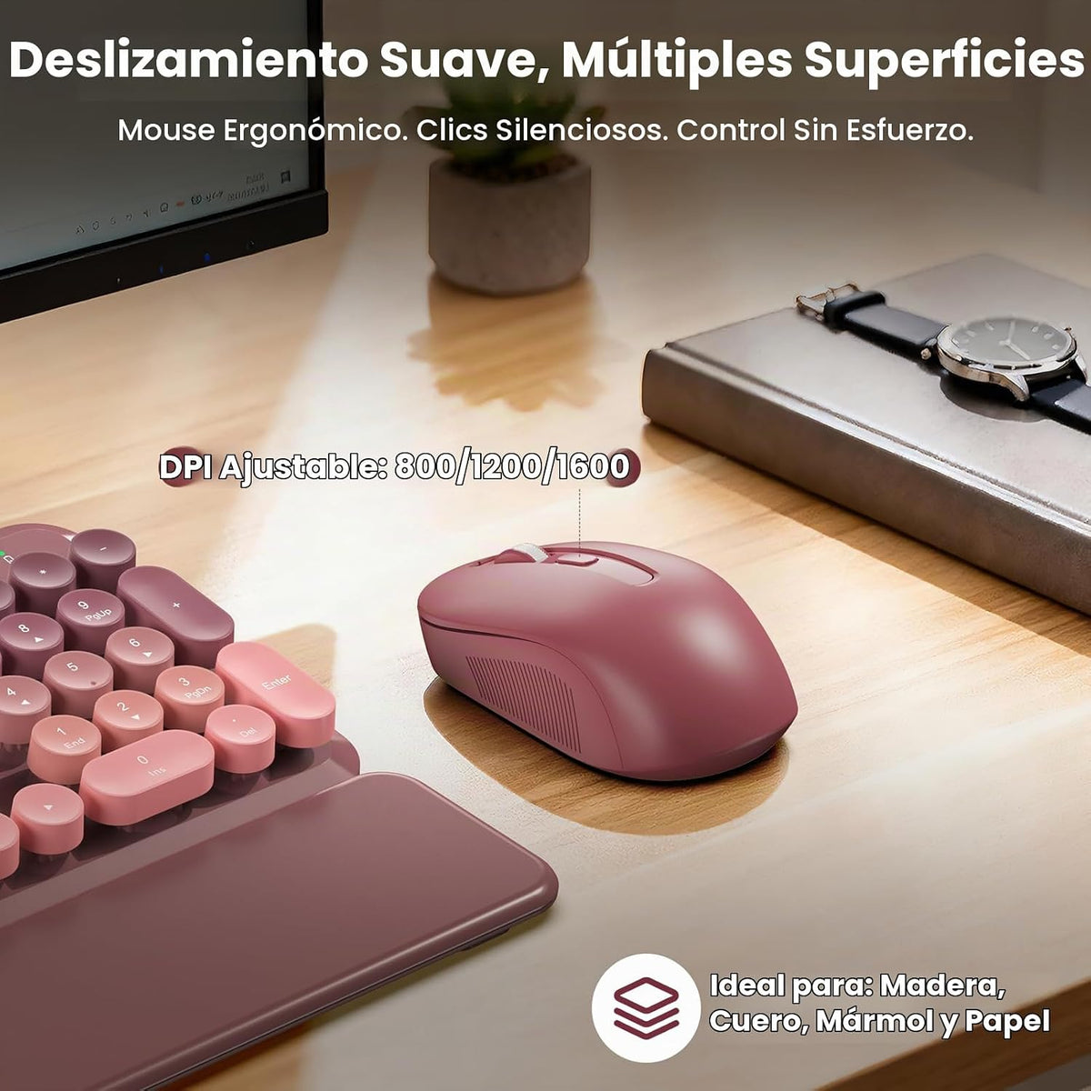 Combo de teclado y mouse inalámbricos, reposamuñecas magnético, ros...
