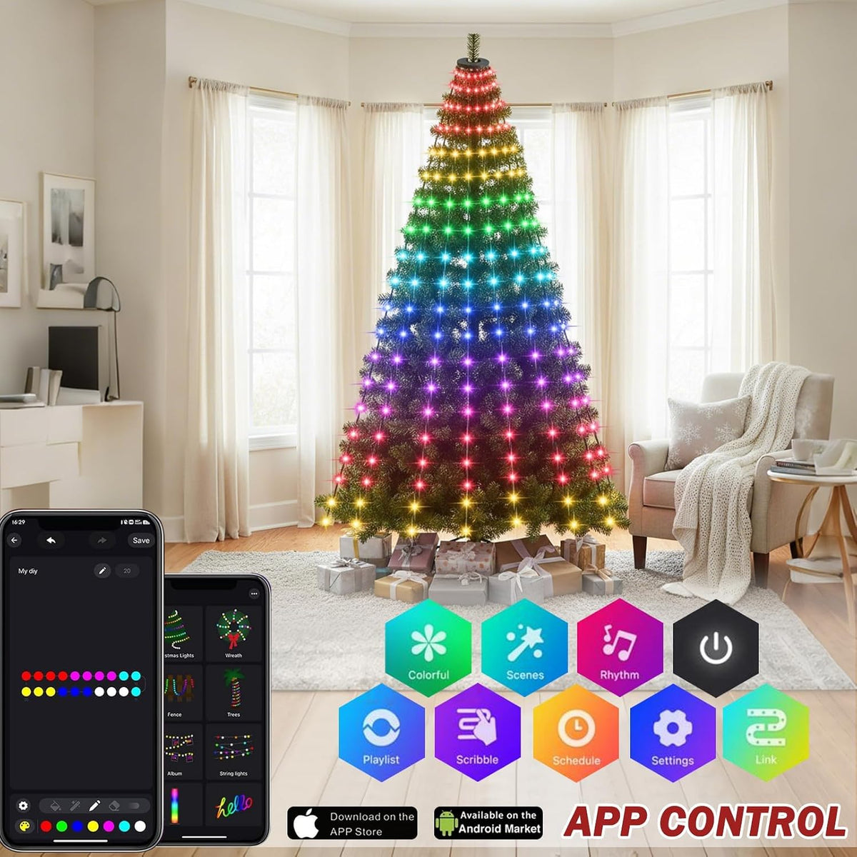 Luces inteligentes para árbol de Navidad, 400 luces LED con control...