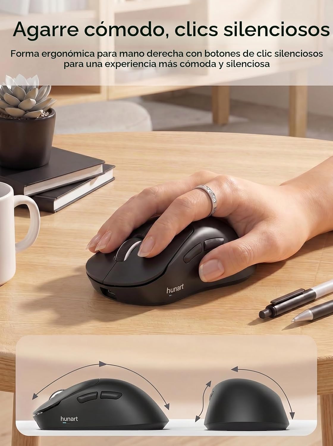 hunart Ratón inalámbrico H6 de 1.73 oz, Bluetooth y 2.4 GHz, carga...