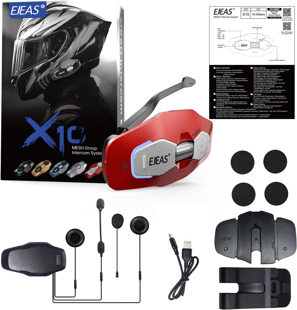 iSunergy X10 - Auriculares Bluetooth para casco de motocicleta, int...