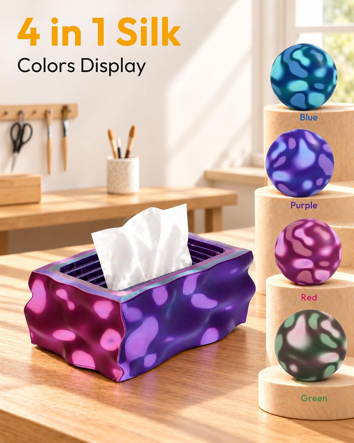 Filamento de impresora 3D de seda AMOLEN, 4 colores azul púrpura ro...