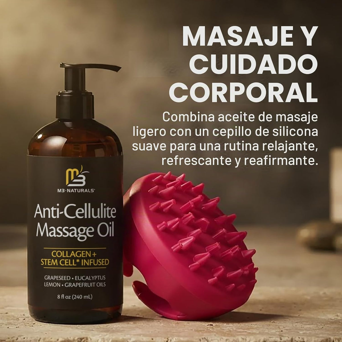 Kit de cepillo corporal de silicona y aceite de masaje anticelulíti...