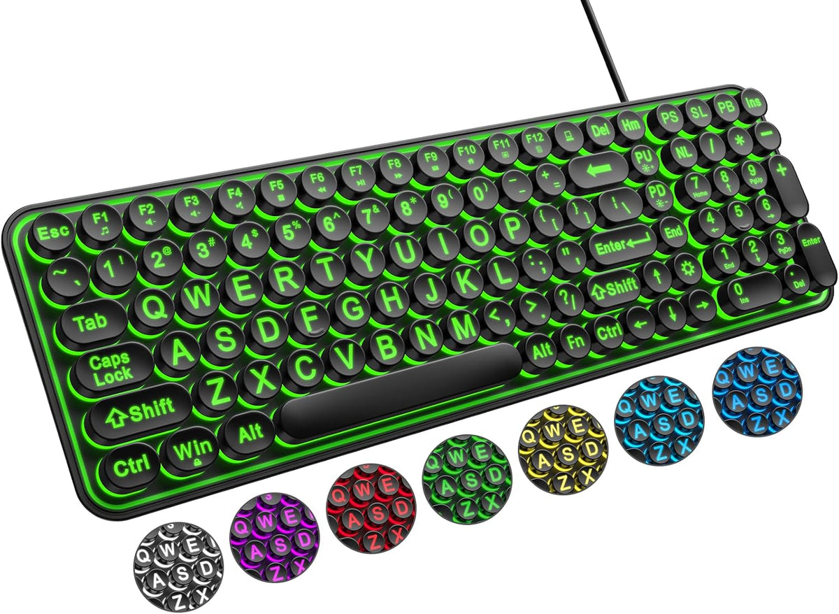 QUASIO Teclado retroiluminado de impresión grande, teclados de comp...