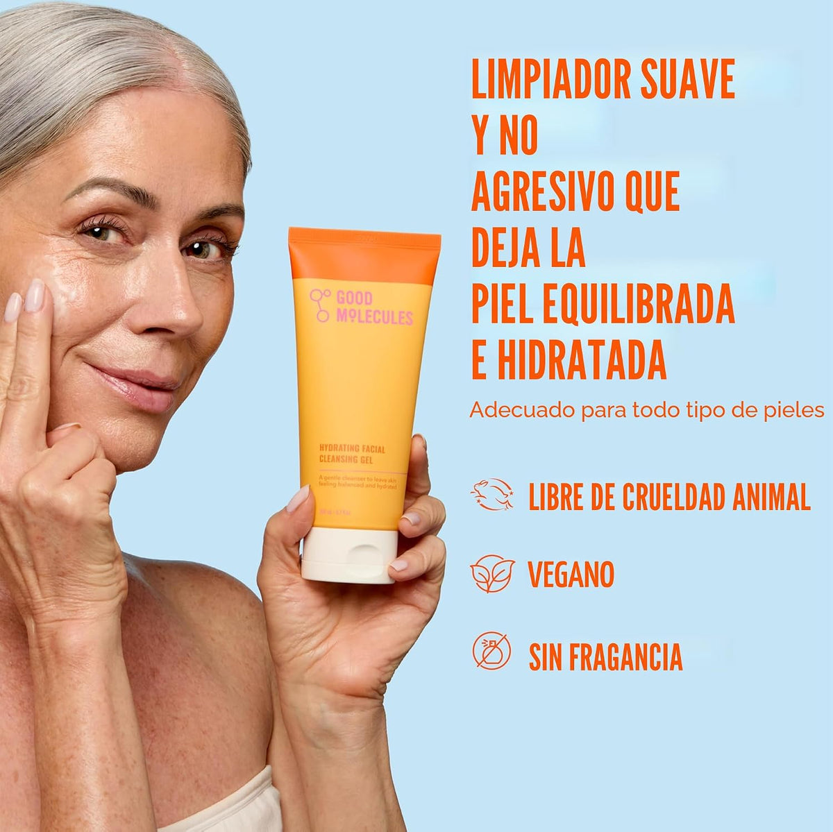 Gel limpiador facial hidratante Good Molecules, lavado facial suave...