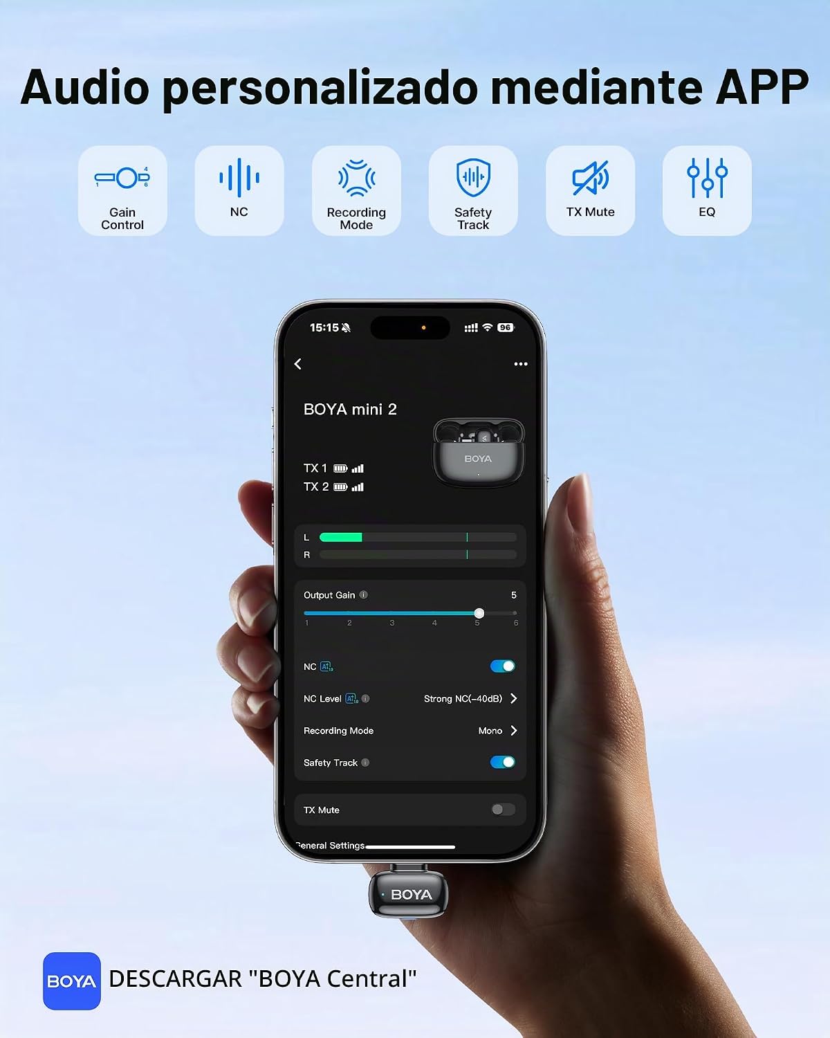 BOYA Mini 2 Micrófono Lavalier Inalámbrico para iPhone 15-17\/Andro...