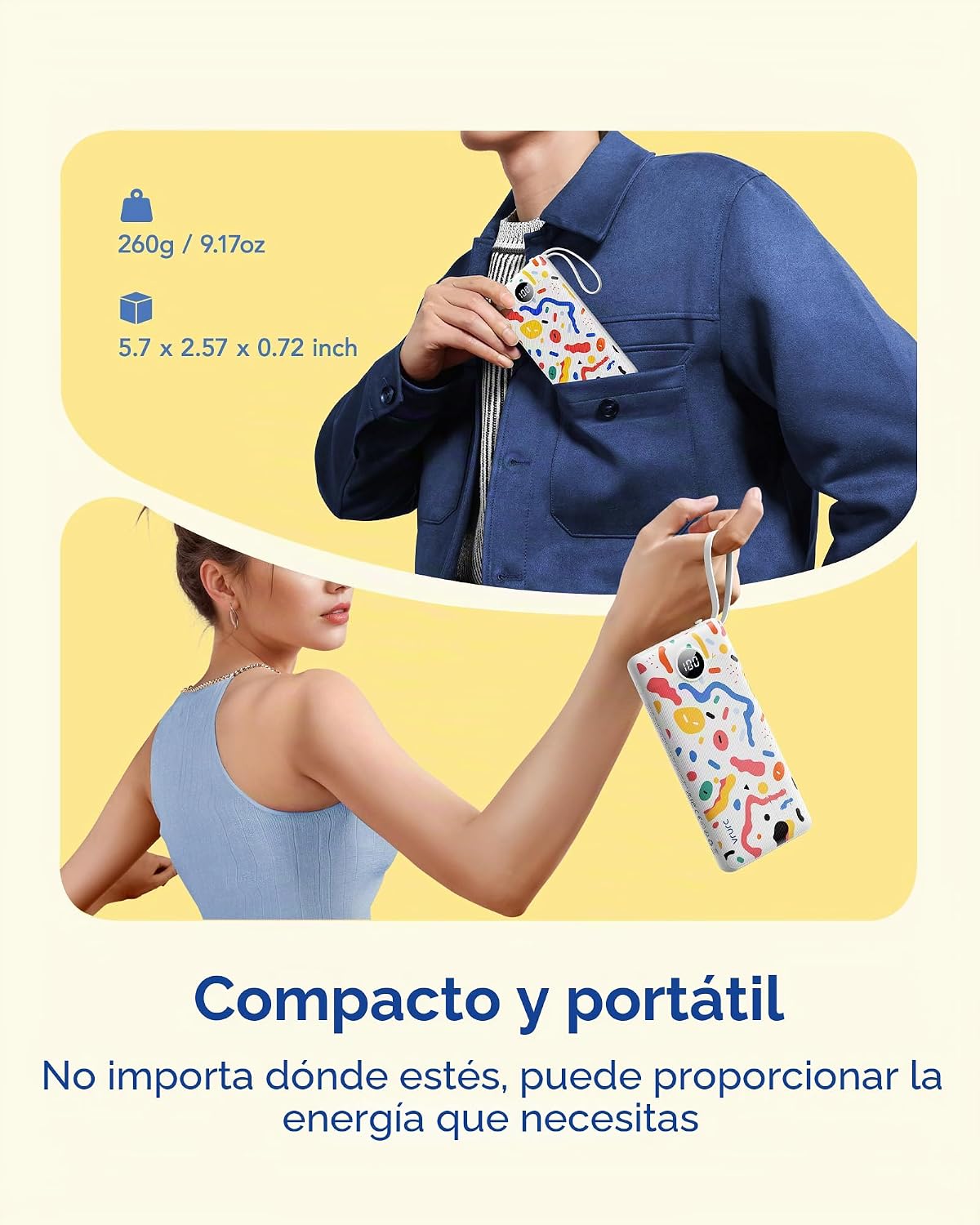 Cargador portátil VRURC, cables incorporados Power Bank 10000mAh |...