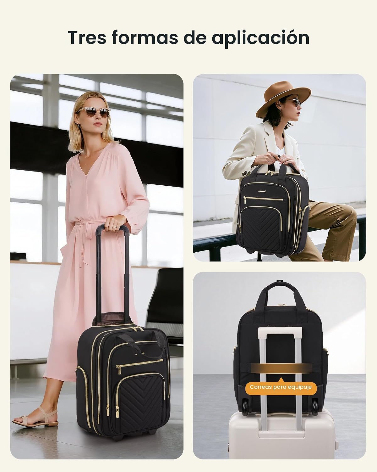 LOVEVOOK Equipaje de mano debajo del asiento con ruedas, Negro