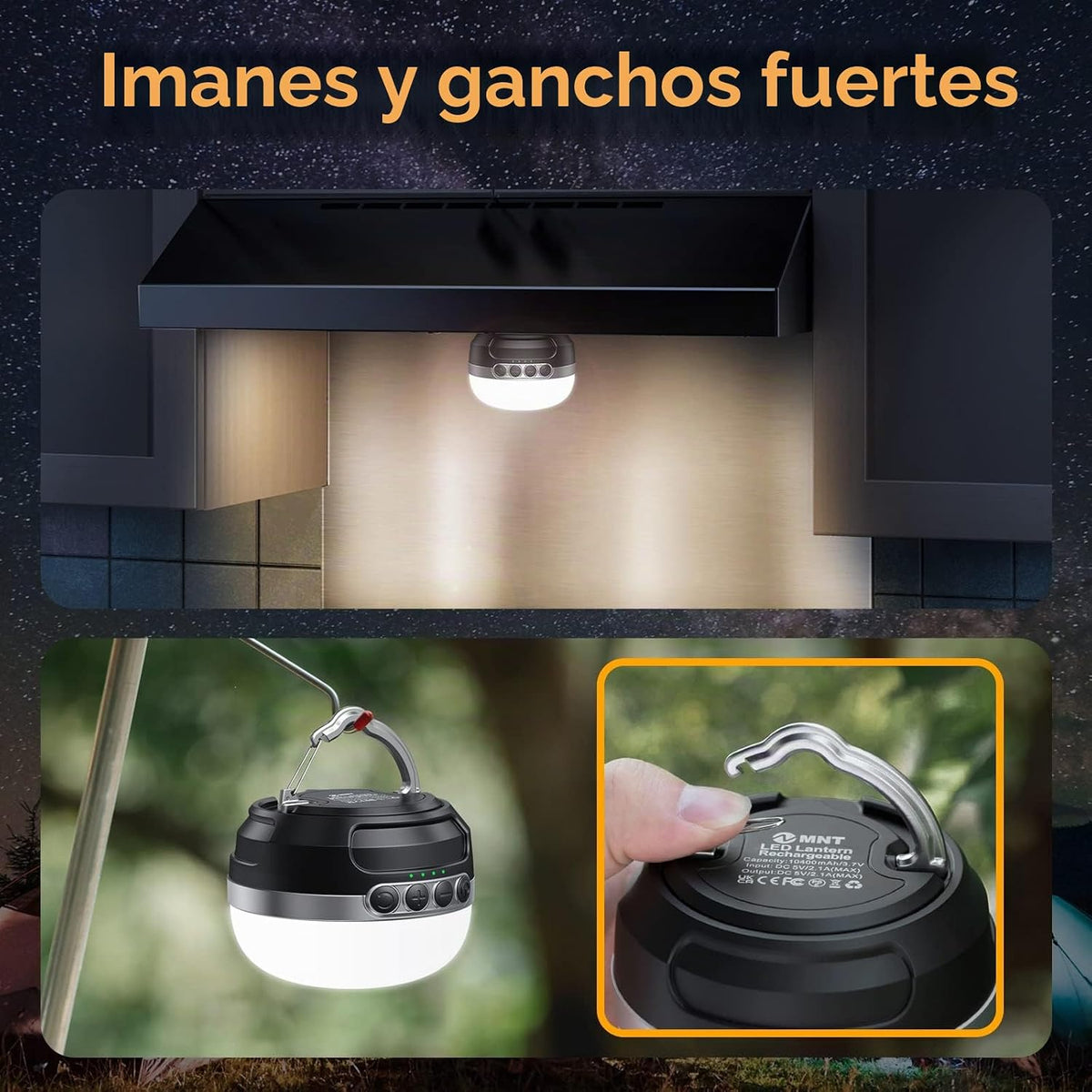 ZMNT Linterna LED de camping recargable 1400LM, hasta 420H de tiemp...