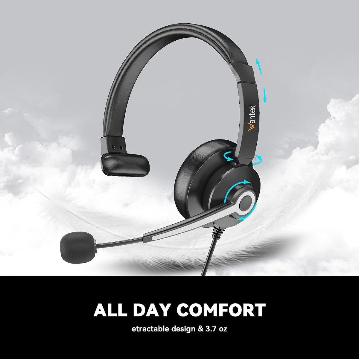 Wantek Auriculares USB y de 0.138 in con micrófono para PC\/portáti...