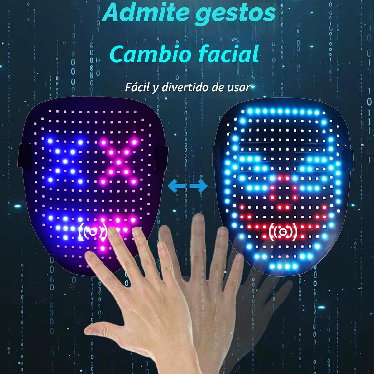 JDBMAOYE Máscara con luz LED con detección de gestos, regalo perfec...