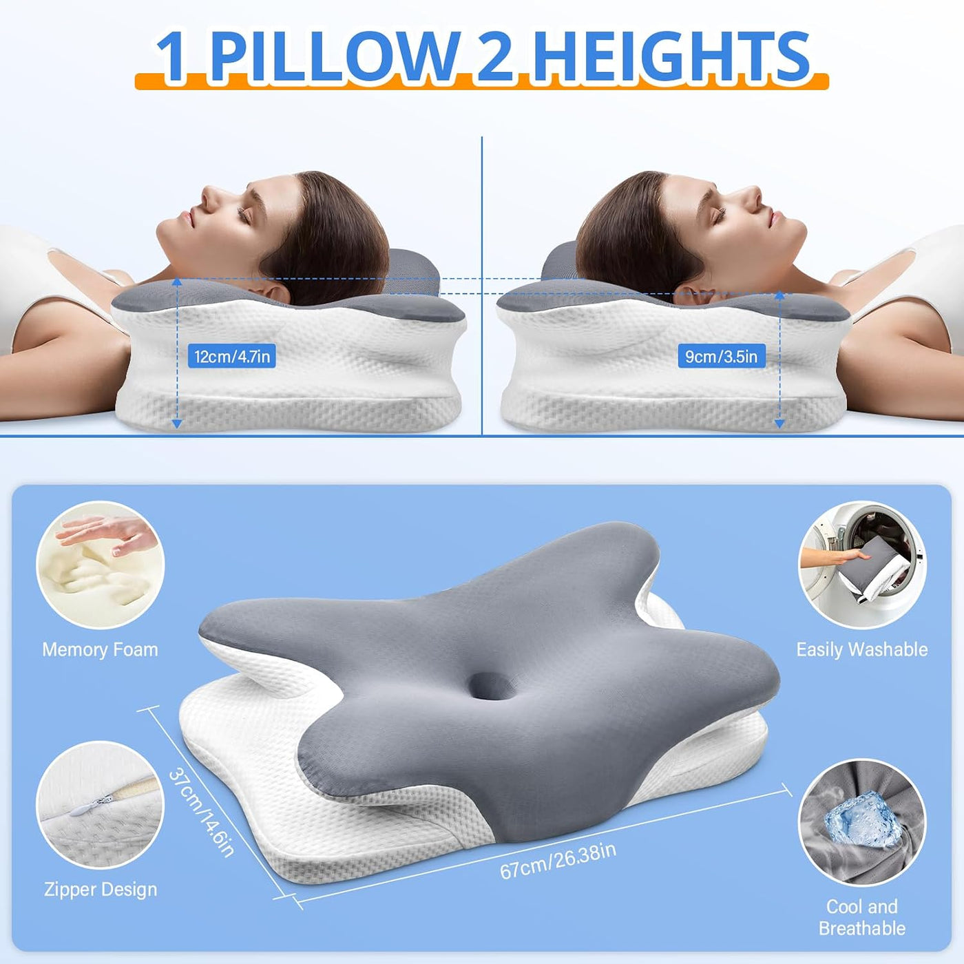 Ehomfory - Almohada cervical cervical, almohadas ergonómicas de esp...