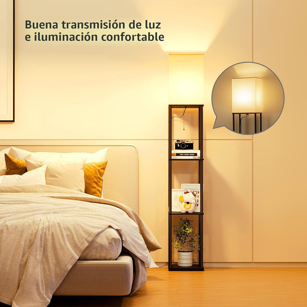SUNMORY Lámpara de pie con estantes, moderna lámpara de pie cuadrad...