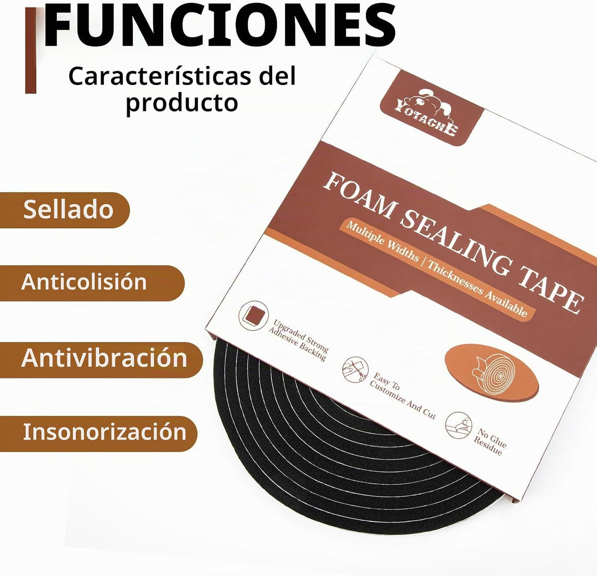Yotache - Tira de sellado para puertas de 1\/4" x 1\/8", nu...