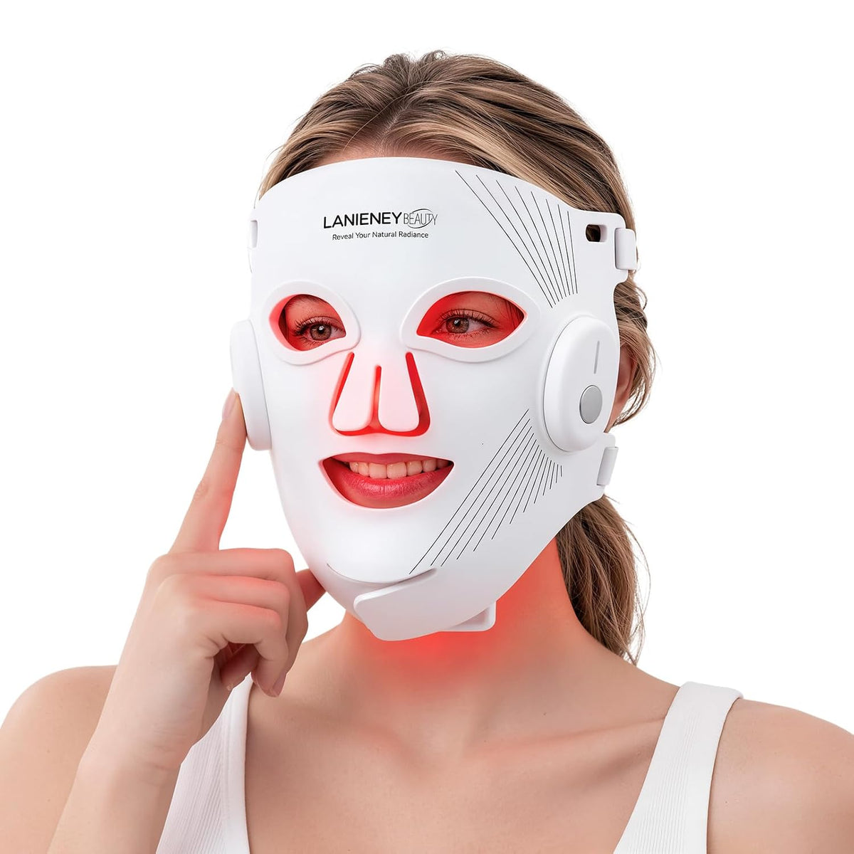 Lanieney Terapia de luz roja para cara, máscara de luz roja LED con...