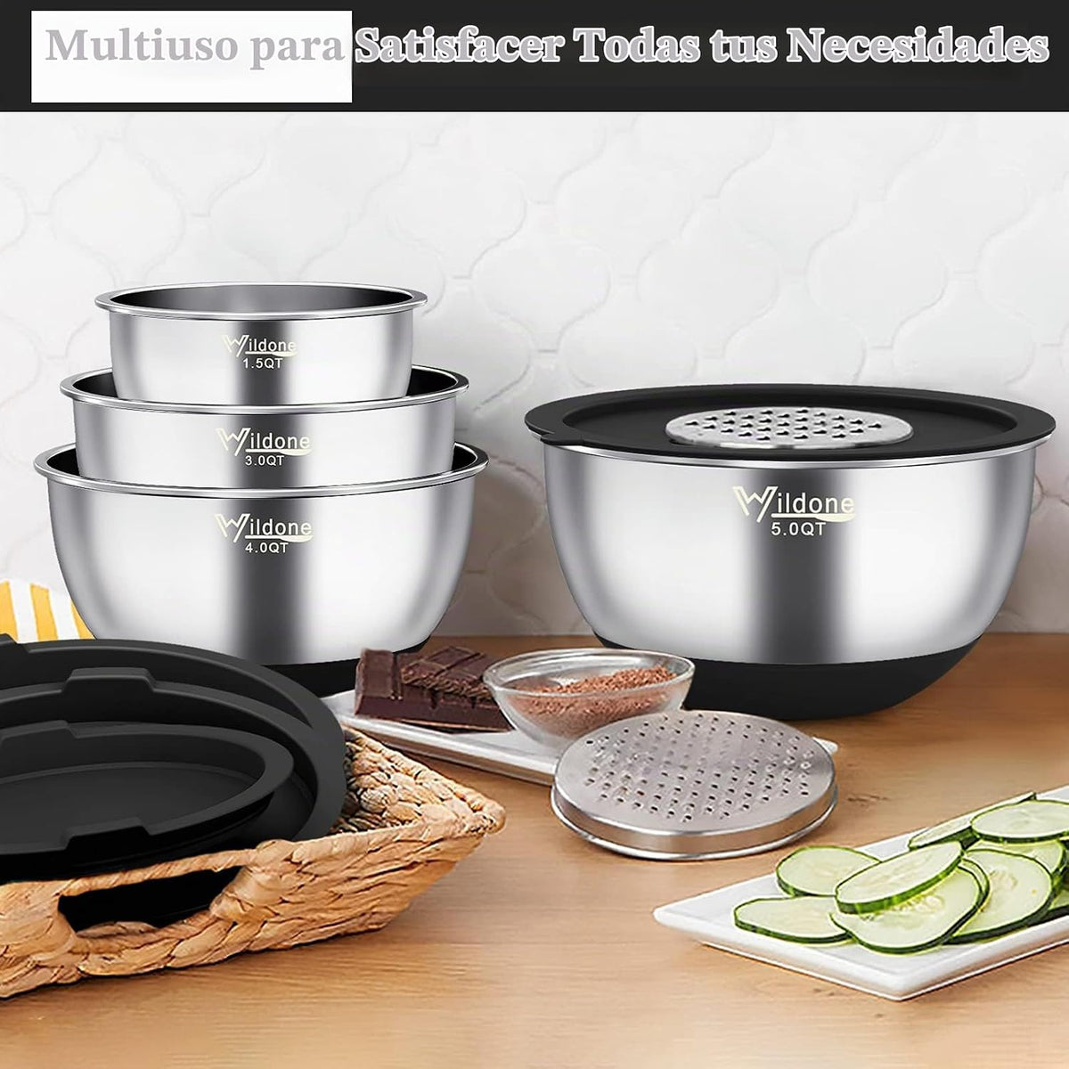 Wildone - Tazones para mezclar con tapas herméticas, juego de cuenc...
