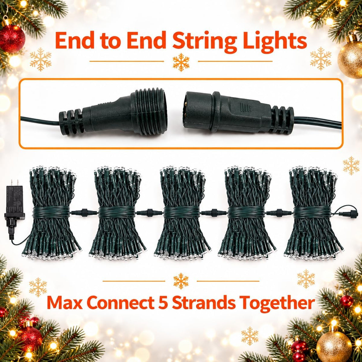 Tira de luces de Navidad conectables de 300 luces LED de 99 pies, 1...