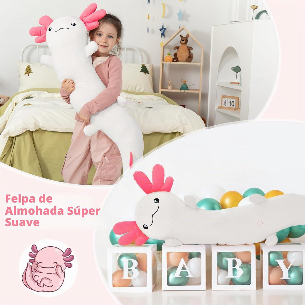 MaoGoLan - Almohada de felpa de ajolote de 48 pulgadas, que brilla...