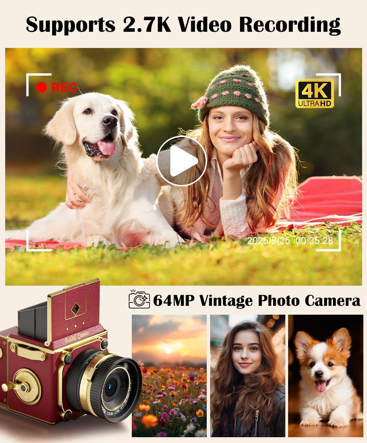 EJXHKNF - Cámara digital vintage, 64MP 2.7K Retro Point and Shoot C...