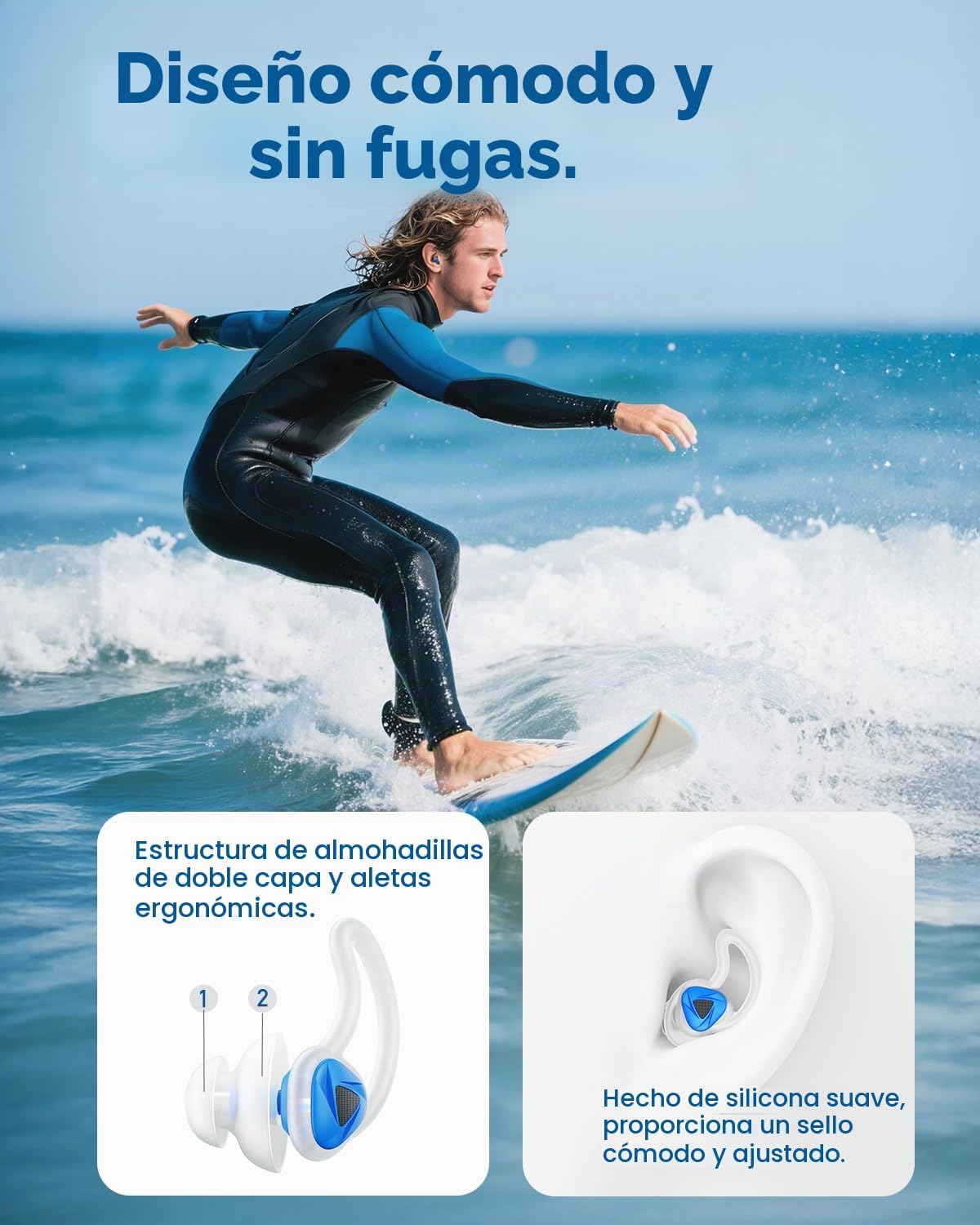 Tapones para los oídos para nadar \u2013 2 pares de tapones de sili...