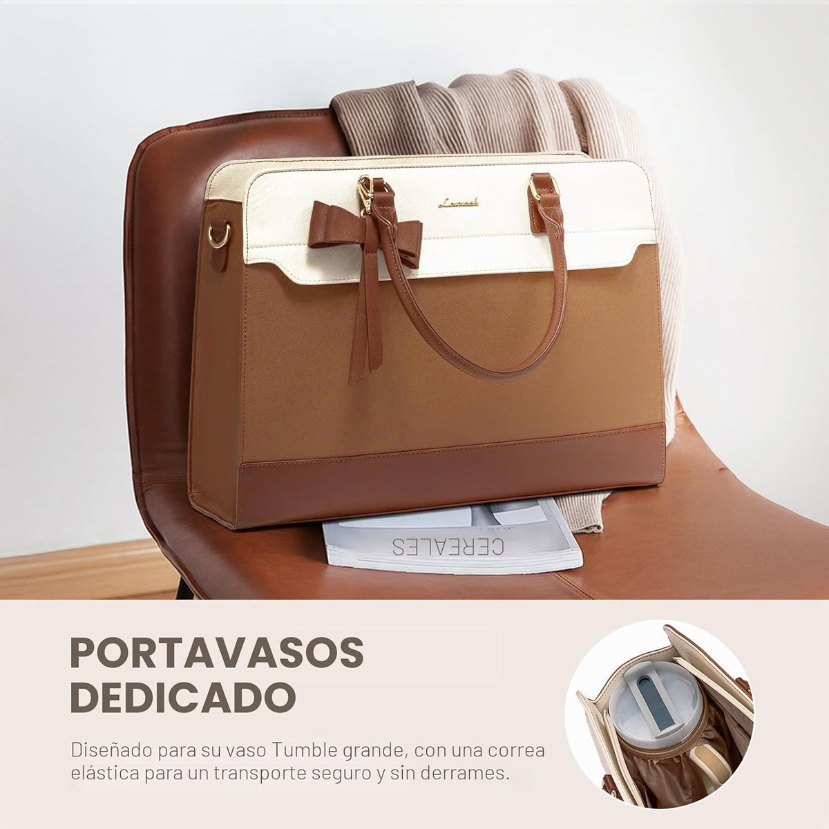 LOVEVOOK Bolso para laptop para mujer, bolso de trabajo de cuero, b...