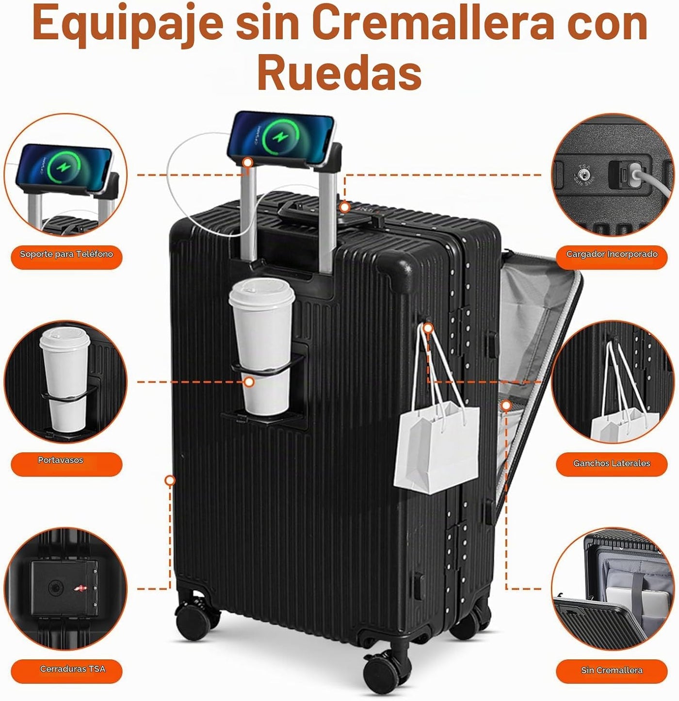 Faqy Z Equipaje de mano, Maleta sin cremallera, Bolsillo delantero,...