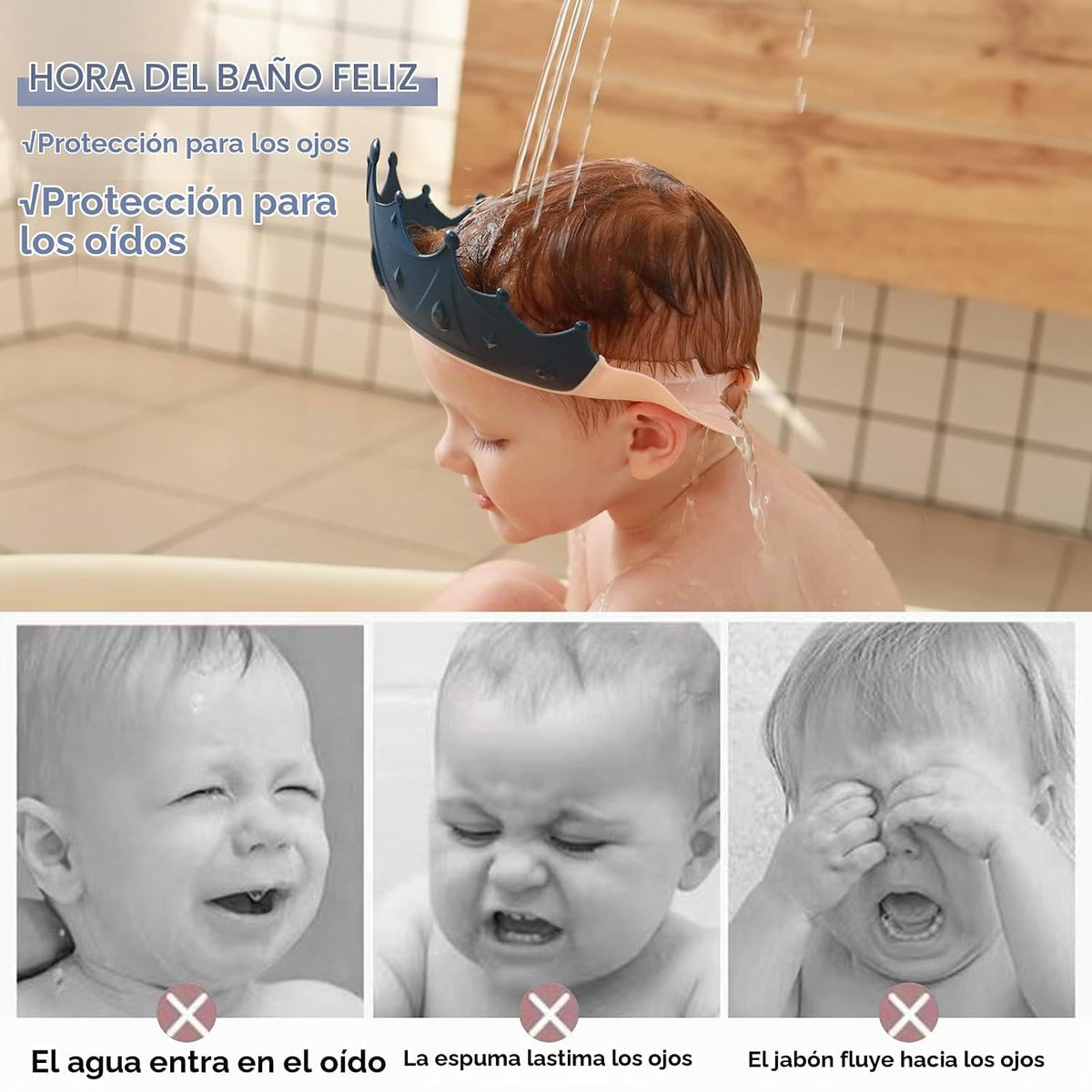 FUSACONY Gorro de ducha para bebé con protector, gorro de ducha par...