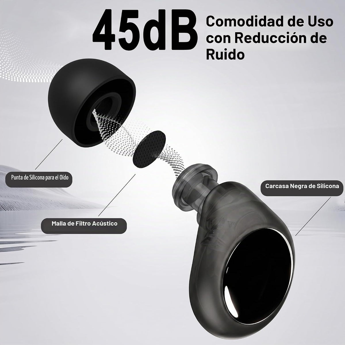 Tapones reutilizables de silicona de 45 dB para protección auditiva...