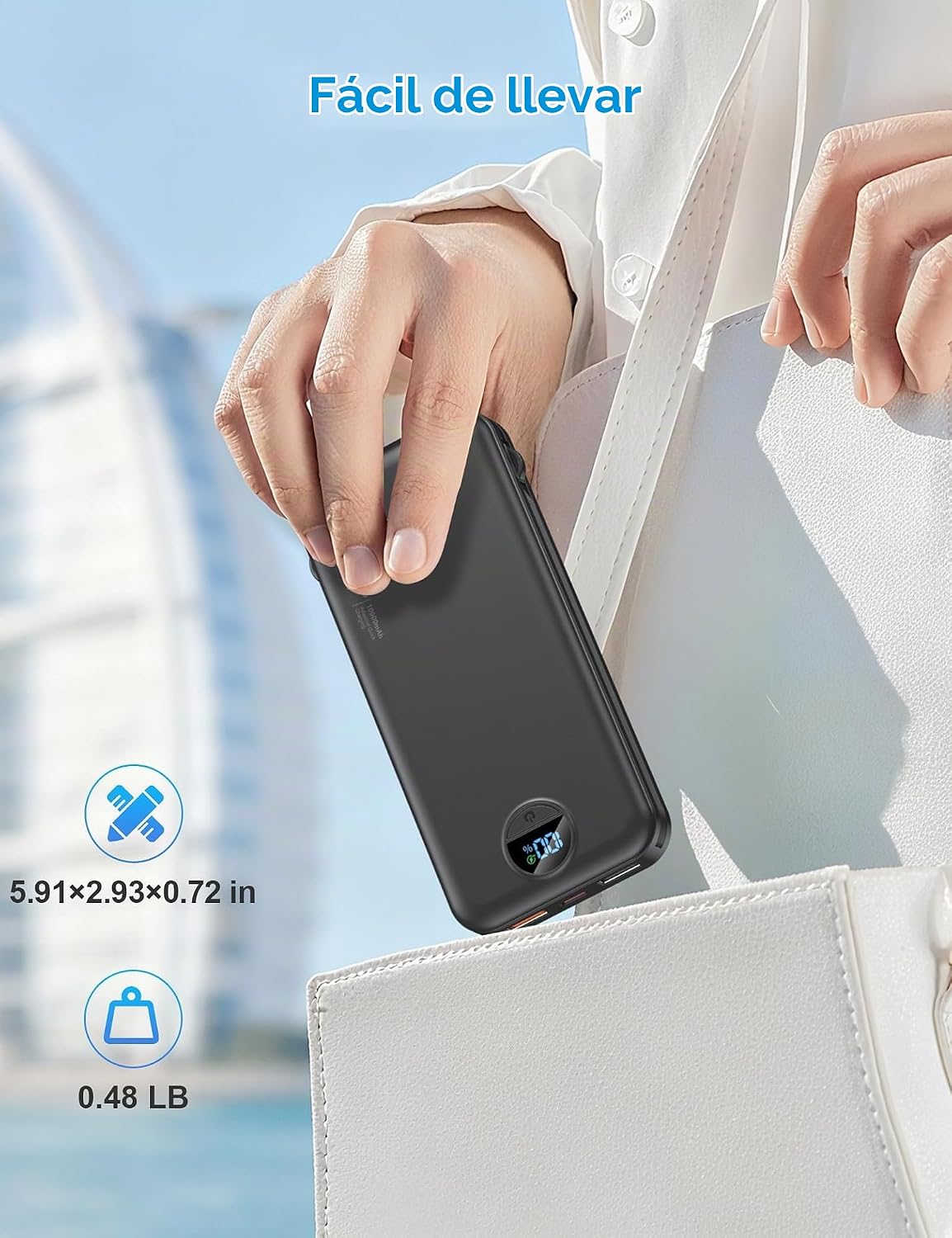 Ffnpua Cargador portátil Power Bank 10000mAh PD20W con cables incor...