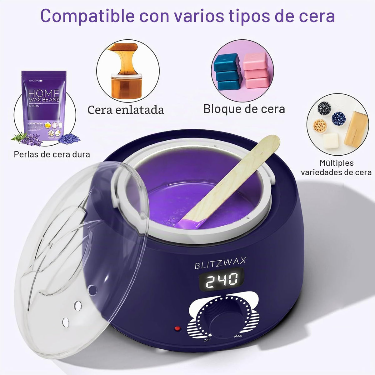 BLITZWAX Olla de cera individual, calentador de cera dura para cara...