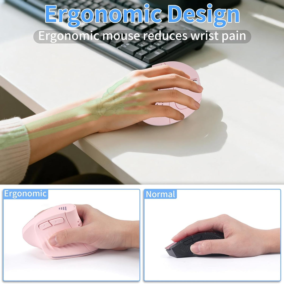 Ratón vertical ergonómico, mouse inalámbrico Bluetooth, 7 ratones r...
