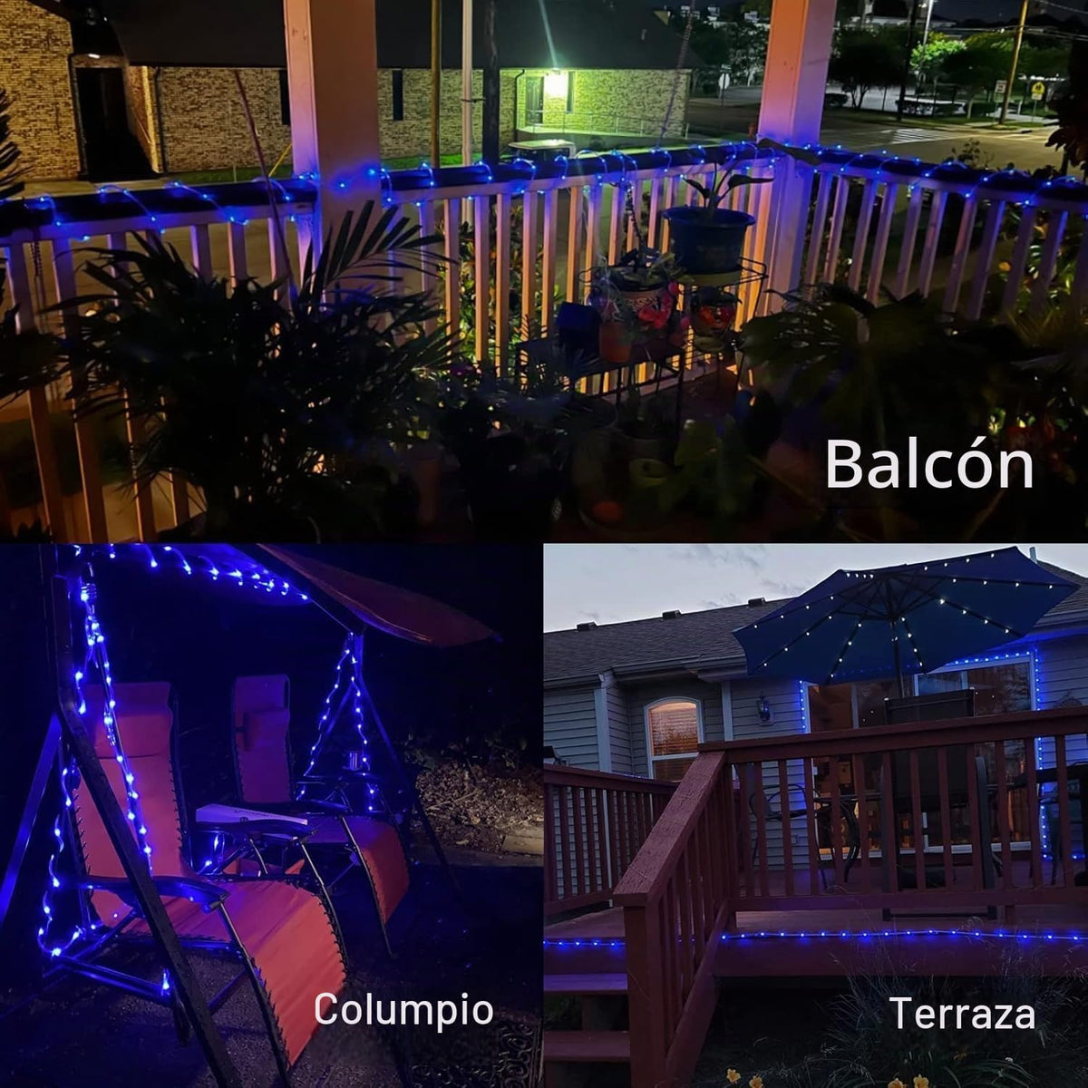 QITONG Guirnalda de luces solares azules, tira de 200 luces LED de...