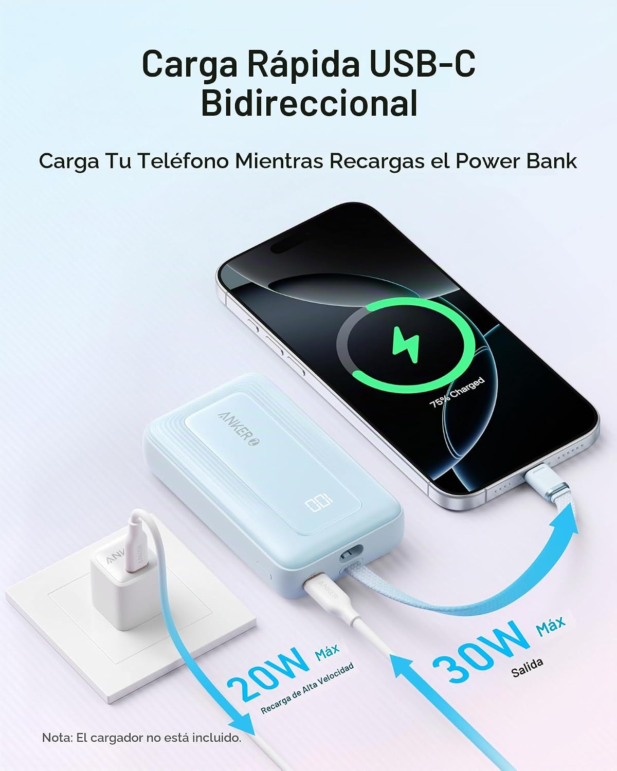 Anker Power Bank, 10,000 mAh 30 W con cargador portátil USB-C esenc...