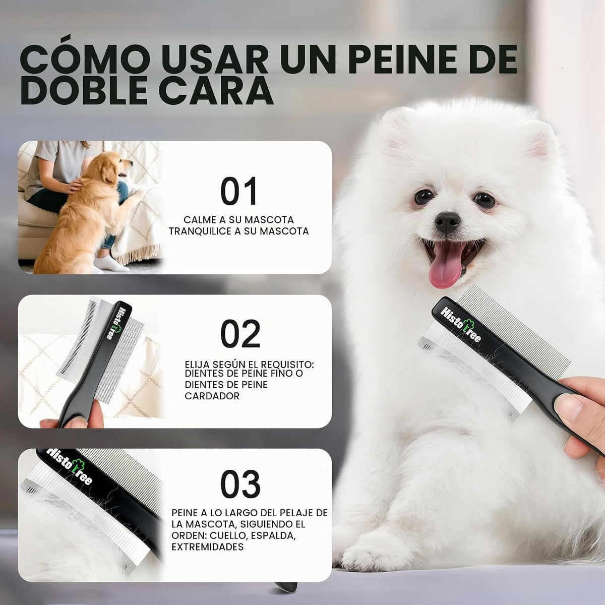 Histotree Peine 2 en 1 para desenmascarar y despelar perros con man...