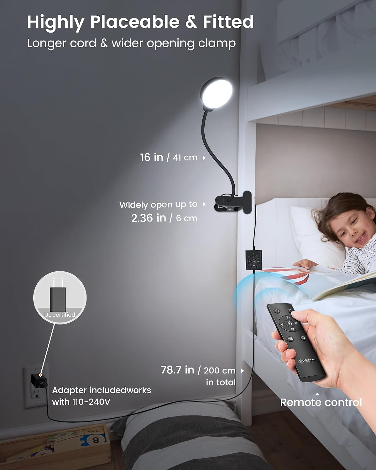 Glocusent Luz con clip y luz de libro para leer en la cama