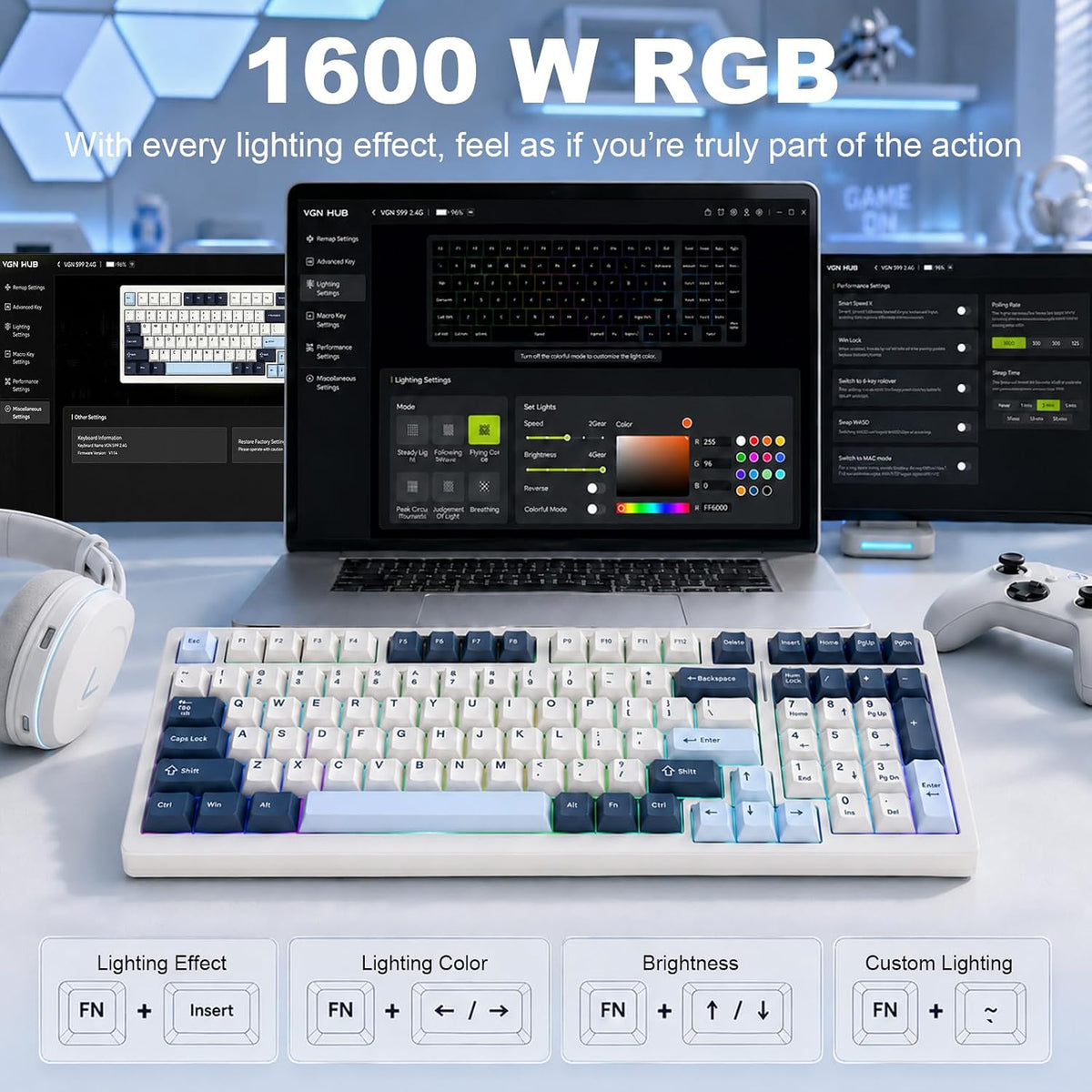 VGN Teclado mecánico inalámbrico para juegos S99, teclas de tres mo...
