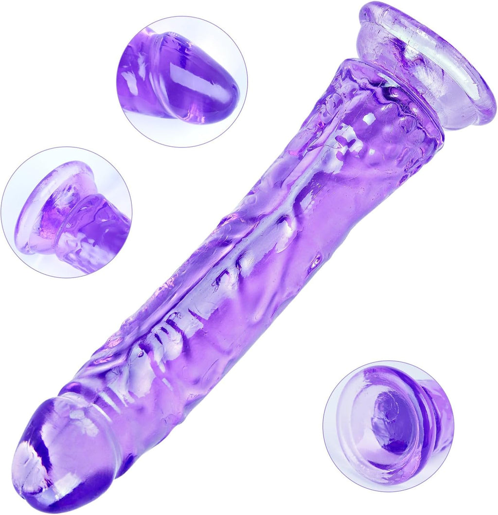 Juego de consolador realista morado (9.6\/7.4\/6.4 pulgadas), conso...