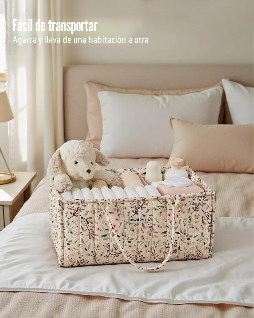 Blissful Diary Organizador de pañales con flores, elegante cesta de...