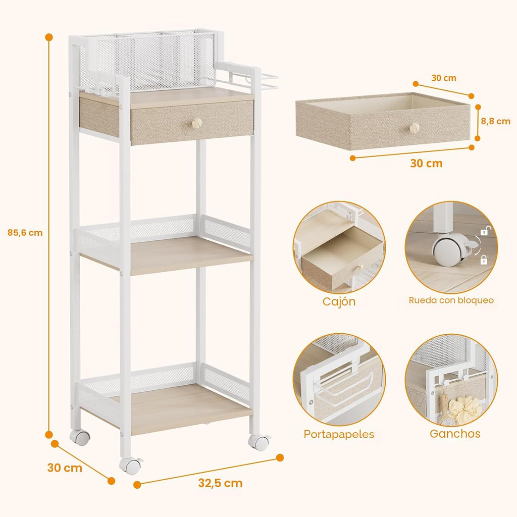 FURFUN Estante organizador de baño de 3 niveles con cajón, carrito...