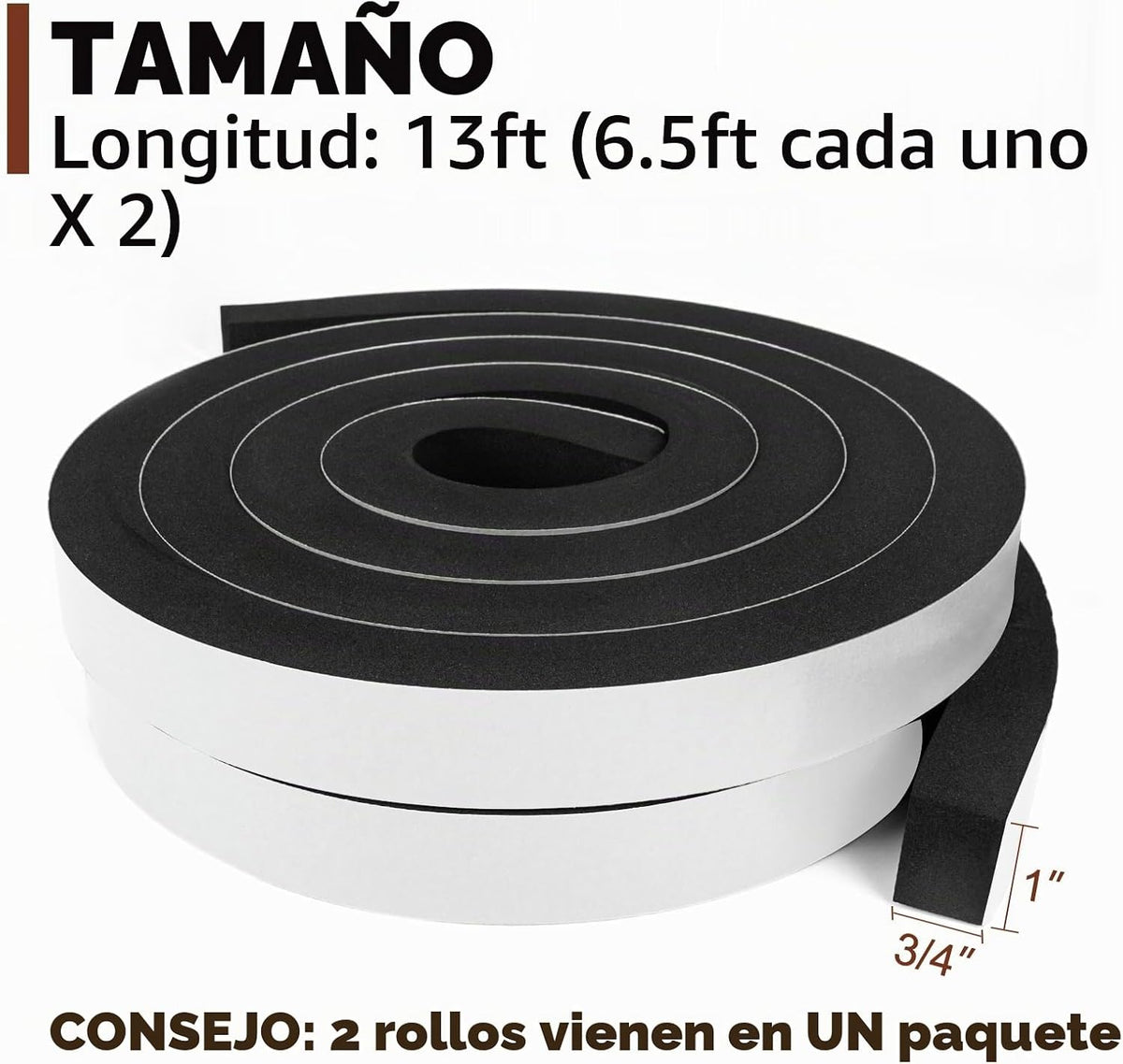 Yotache - 2 rollos de cinta de espuma de 1" de ancho x 3\/4"...