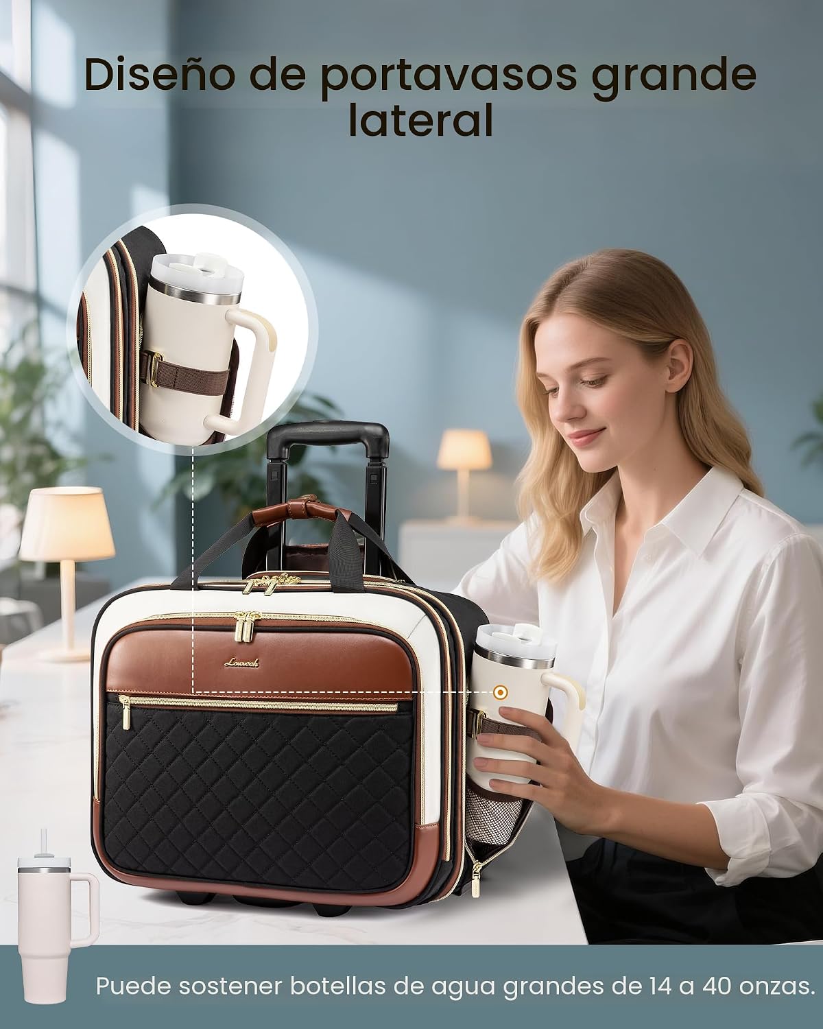 LOVEVOOK Bolso para portátil con ruedas para mujer, maletín para po...