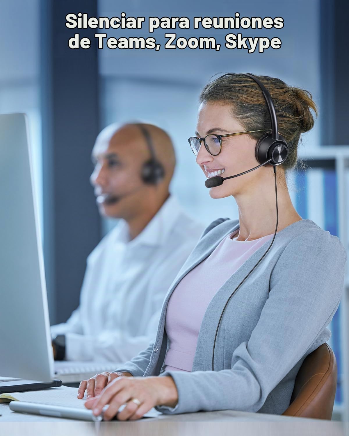 Auriculares USB con micrófono para PC, portátil, oficina, teléfono,...